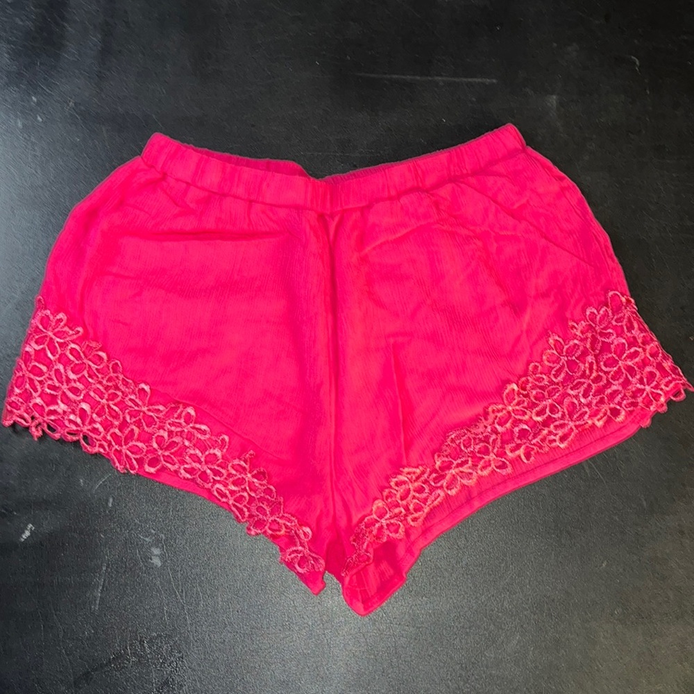 New Made Hot Pink Rayon Summer Shorts w/ Stitched Design